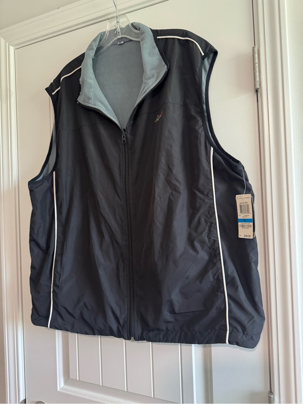 Greg Norman Black Sleeveless Vest with Light Gray Lining and White Piping